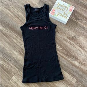 Victoria's Secret Black Tank Top with Pink Text
